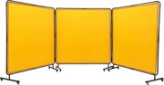 VEVOR 3-paneels lasgordijn 1,8 x 1,8 m lasbeschermingsgordijn van vlamvertragend vinyl, lasbeschermingswand met 4 zwenkwielen en 6-laags UV-bescherming, lasdeken, geel