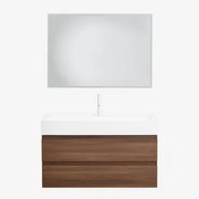 Badkamermeubelset Van Hout En Essenhoutfineer Met Geïntegreerde Wastafel Ona Donker Hout & Rechthoekige Led En Anticondens 100x70 Cm Riben - Sklum