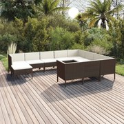 vidaXL 11-delige Loungeset met kussens poly rattan bruin