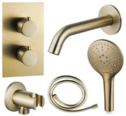 Fortifura Calvi Badkraan set - uitloop - 22cm inkortbaar - gladde slang - ronde handdouche - inbouwdeel - wandhouder - geborsteld messing SW720569/SW728176/SW799451/SW1122513/SW720570