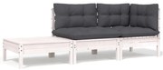 vidaXL 3-delige Loungeset met kussens massief grenenhout wit