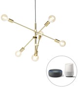 Smart hanglamp messing 6-lichts incl. Wifi G95 - Sydney Retro, Design E27 Binnenverlichting Lamp