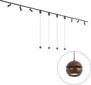 Modern railsysteem met 6 spots en 4 hanglampen easylift donker brons 1-fase - Slimline Uzzy Tira