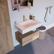 Mondiaz Alan DLux badmeubel 70cm washed oak 1 lade met wastafel ostra midden 1 kraangat