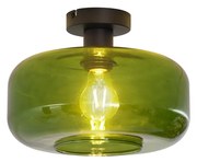 Retro plafondlamp zwart met groen glas - Bizle