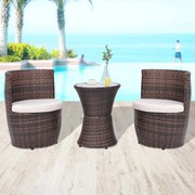 vidaXL 3-delige Bistroset met kussens poly rattan bruin