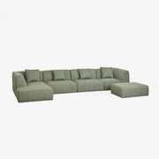4-delige Modulaire Chaise Longue-bank Aan De Linkerkant Met Cardea Gestoffeerde Poef Bouclé Groen – Salie - Sklum