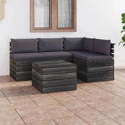 vidaXL 5-delige Loungeset met kussens pallet massief grenenhout