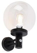 Buiten wandlamp zwart met helder glas incl. bewegingsmelder - Sfera Modern E27 IP44 Buitenverlichting rond