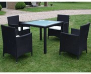 vidaXL 5-delige Tuinset met kussens poly rattan zwart