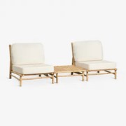 Tuinset Met 2 Fauteuils En Een Vierkante Salontafel 75x75 Cm Van Bamboe Isendra Stof Wit - Sklum