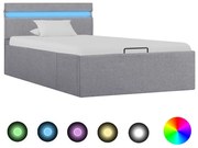 vidaXL Bedframe met opbergruimte en LED stof lichtgrijs 90x200 cm