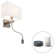 LED Smart Wandlamp staal met kap creme wit incl. Wifi P45 - Bergamo Modern, Design E27 vierkant Binnenverlichting Lamp