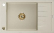 Mexen Elias granieten spoelbak met 1 kom en afdruiprek 795 x 480 mm, beige, gouden sifon - 6511791005-69-G