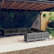 vidaXL 11-delige Loungeset met kussens grenenhout grijs