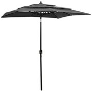 vidaXL Parasol 3-laags met aluminium paal 2x2 m antracietkleurig