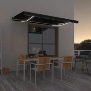 vidaXL Luifel handmatig uittrekbaar met LED 400x350 cm antracietkleur
