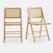 Set van 2 plooibare stoelen in beukenhout en riet, Rivia