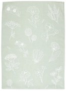 Theedoek, katoen, groen/wit met bloemenmotief