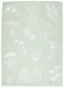 Theedoek, katoen, groen/wit met bloemenmotief