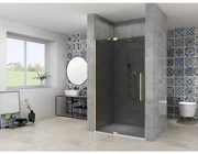 Van Rijn Products ST08 Nis draaideur 2 delig 1050-1150 x 2000mm 8 mm Grijs rookglas incl. Glasbehandeling, Mat Messing muurprofiel, Greep en Stabilisatiestang ST08300110GRSB