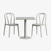 Set Van Vierkante Tafel 70x70 Cm En 2 Tuinstoelen Mizzi Groen – Khaki - Sklum