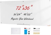 VEVOR Magnetisch Glazen Whiteboard, Whiteboard 1829 x 915 cm, Wandgemonteerd Wit Glazen Whiteboard zonder Frame, met Pennenbakje, Wisser en 2 Pennen, Magnetisch Bord Wit