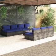 vidaXL 8-delige Loungeset met kussens poly rattan grijs