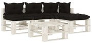 vidaXL 5-delige Loungeset met zwarte kussens pallet hout