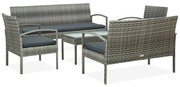 vidaXL 5-delige Loungeset met kussens poly rattan grijs