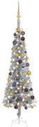 vidaXL Kerstboom met LED's en kerstballen smal 120 cm zilverkleurig