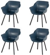 Set van 4 - Hartman Sophie Element dining armstoel - Steel Blue - Alu poot