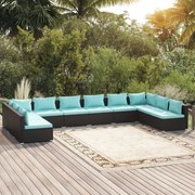 vidaXL 10-delige Loungeset met kussens poly rattan zwart