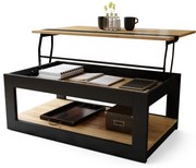 LUSSO Artisan Eik/Zwart mat - MODERNE SALONTAFEL MET VERHOOGD BLAD + OPBERGRUIMTE + SCHAP (OP WIELEN!)