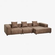 Modulaire Bank Met Chaise Longue Rechts, 3-delig (↔︎335 Cm) Met Hoge Armleuning Bruna Bruin Koffie Suède - Sklum