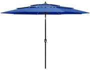 vidaXL Parasol 3-laags met aluminium paal 3 m azuurblauw