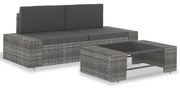 vidaXL 3-delige Loungeset poly rattan grijs