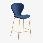 Hoge Kruk In Fluweel Uit Blauw & ↑66 Cm & Goud - Sklum