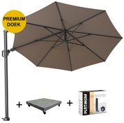 Challenger T2 premium zweefparasol 350 cm rond havanna met 90KG voet en hoes