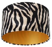 Stoffen Velours lampenkap zebra dessin 35/35/20 gouden binnenkant Klassiek / Antiek cilinder / rond