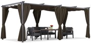 Bruine La Palma terraspergola 3x6m met Garden Point gordijnen