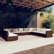 vidaXL 10-delige Loungeset met kussens poly rattan bruin