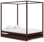 vidaXL Hemelbedframe met 4 lades grenenhout donkerbruin 140x200 cm