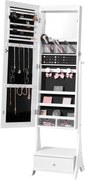 VEVOR Spiegelkast voor Sieraden, Staande Spiegel met Opbergruimte, Afsluitbare Sieradenspiegel Organizer met Spiegel over de Volledige Lengte & Fluwelen Voering & LED Binnenverlichting & Lade, Sieradenkast Wit