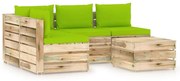 vidaXL 5-delige Loungeset met kussens groen geïmpregneerd hout