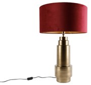 Tafellamp brons velours kap rood met goud 50 cm - Bruut Art Deco E27 rond Binnenverlichting Lamp