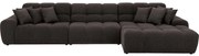 Goossens Excellent Bank Kubus - 30 X 30 Cm Stiksel donkerbruin, stof, 1,5-zits, modern design met chaise longue rechts