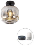 Smart plafondlamp met dimmer zwart met smoke glas incl. Wifi A60 - Karel Art Deco E27 rond Binnenverlichting Lamp