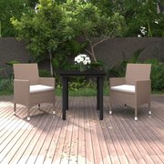 vidaXL 3-delige Tuinset met kussens poly rattan en glas