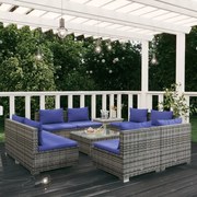 vidaXL 9-delige Loungeset met kussens poly rattan grijs